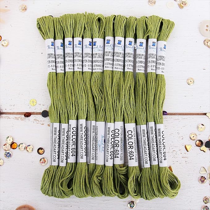 12 Skeins ThreadArt Premium Egyptian Long Fiber Cotton Embroidery Floss | Avocado | 6 Strand Divisible Thread 8.75yds Each for Hand Embroidery, Friendship Bracelets, Cross Stitch and Crafts
