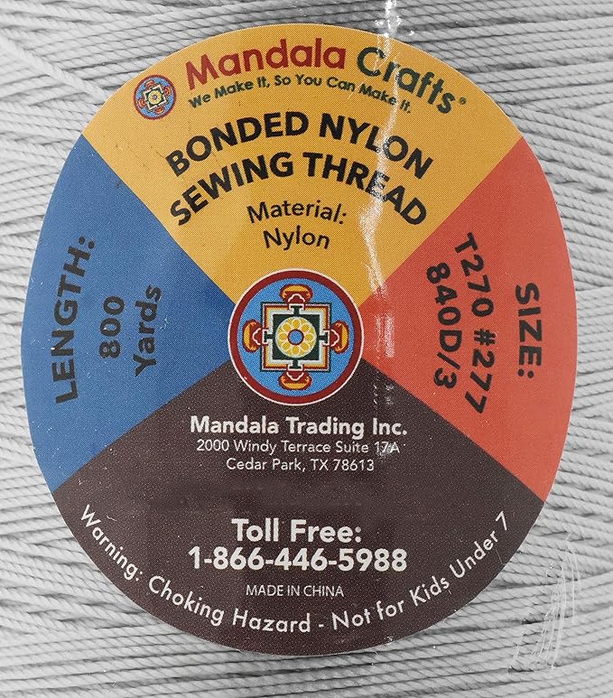 Mandala Crafts Size 277 840D T270 Bonded Nylon Thread - Gray 800 YDs Tex 270 Heavy Duty Sewing Threads for Leather, Jeans, Weaving, Outdoor Marine Upholstery