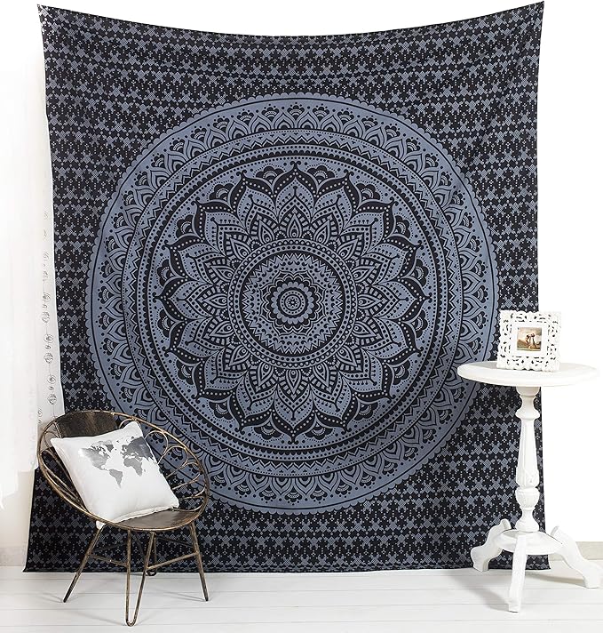 popular handicrafts tapestry wall hanging hippie mandala bohemian hippy medallion psychedelic ombre design indian tapestries bedspread 84 x 90 inches (215cm x 230cm) grey