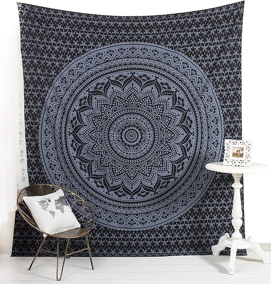 popular handicrafts tapestry wall hanging hippie mandala bohemian hippy medallion psychedelic ombre design indian tapestries bedspread 84 x 90 inches (215cm x 230cm) grey