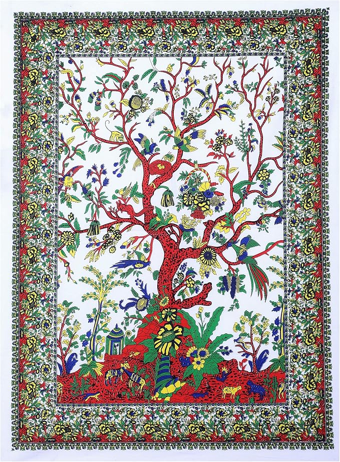 the art box tapestry white tree of life wall hanging – indian cotton poster, small picnic sheet, wall decor, blanket, wall art for bedroom (30x40 inch)