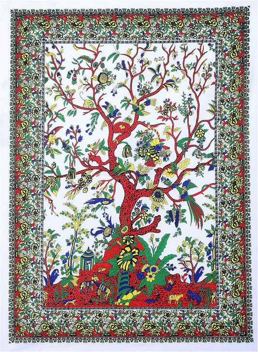 the art box tapestry white tree of life wall hanging – indian cotton poster, small picnic sheet, wall decor, blanket, wall art for bedroom (30x40 inch)