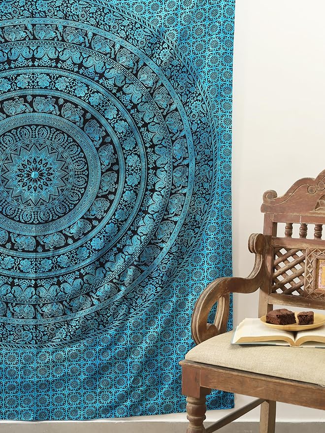 popular handicrafts mandala hippie tie dye psychedelic elephant tapestry wall hanging - indian maditation gypsy bohemian hippy dorm room decor tarqouise 60x54 inch
