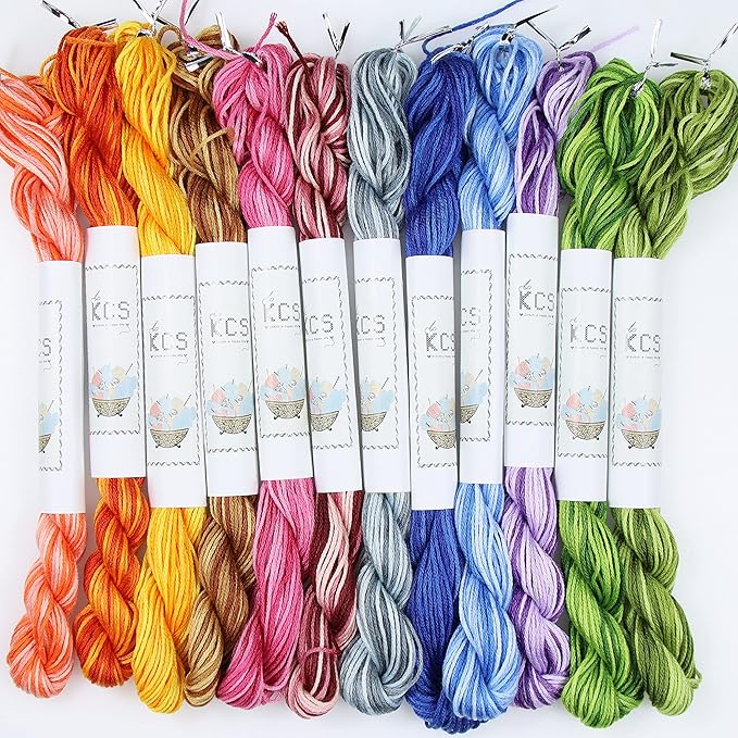 KCS Big skeins of 25 Meters Size 25 Color Variegated Cross Stitch Stranded Threads,12 skeins,03