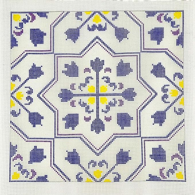 Howie's Needlepoint Needlepoint Kits for Adults, Pillow Front Cross Stitch Kit with Embroidery Pattern on Canvas, Yarn, 2 Needles and Instruction, 16 x 16inch(Rose Window)