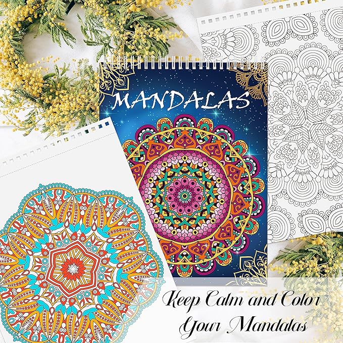 Elfew 2 Pack Mandalas Coloring Books for Adult, 80 Original Mandala Patterns and Designs, Coloring Book for Adults Relaxation, Adult Coloring Book Spiral Bound, Relaxation Books for Women