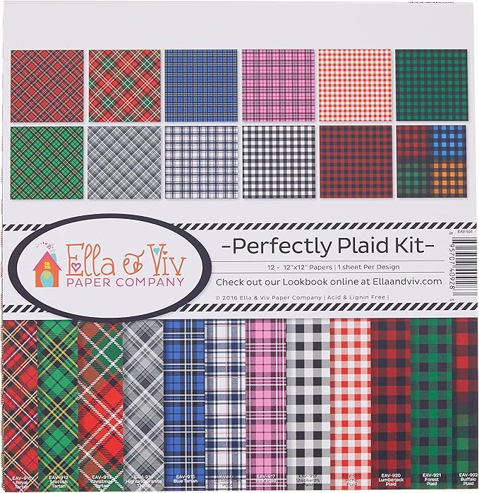 Ella & Viv by Reminisce EAV-928 Ella & Viv Perfectly Plaid Scrapbook Collection Kit Ella & Viv Perfectly Plaid Scrapbook Kit