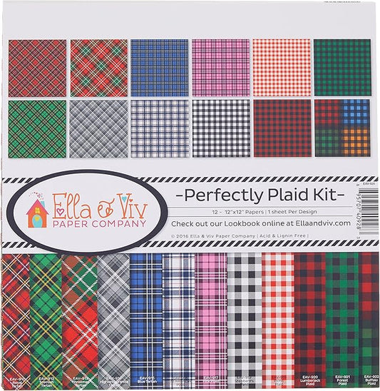 Ella & Viv by Reminisce EAV-928 Ella & Viv Perfectly Plaid Scrapbook Collection Kit Ella & Viv Perfectly Plaid Scrapbook Kit