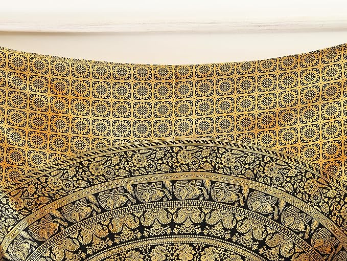 popular handicrafts mandala hippie tie dye psychedelic elephant tapestry wall hanging - indian maditation gypsy bohemian hippy dorm room decor yellow 60x54 inch