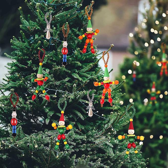 Tieshankao 16PCS Christmas Crafts DIY Beads Ornaments Kits for Adults Include Nutcracker, Angel, Elf, Tree - Xmas Holiday Toys Gifts Stocking Stuffers Decor Party Decorations Supplies(Need Assembly)