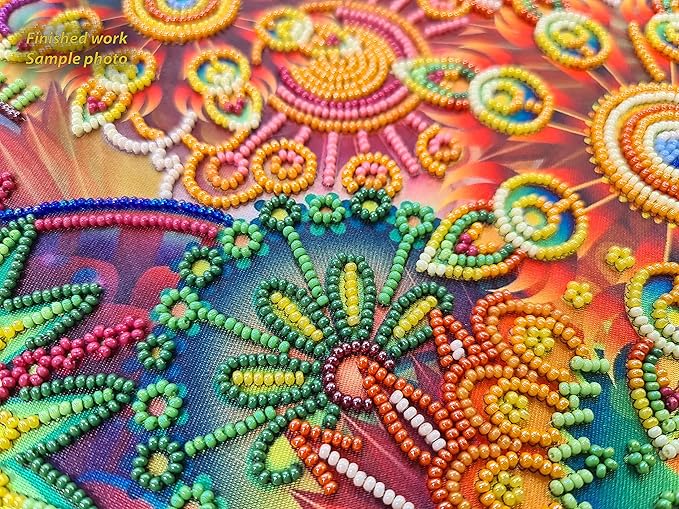 AllAboutEmbroideryUA Rainbow Fractal Bead Embroidery Kits Abstract Beaded Cross Stitch Kits Beading Pattern Needlework Partial Embroidery Handcraft Tapestry kit