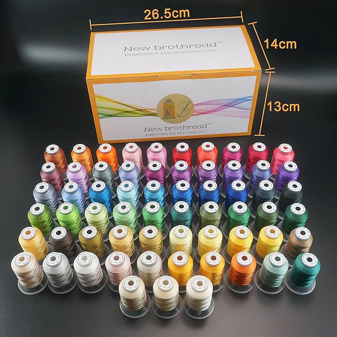 New brothread 63 Colors Compatible with Brother Polyester Embroidery Machine Thread Kit 500M (550Y) Each Spool Compatible with Brother Babylock Janome Singer Pfaff Bernina Embroidery Sewing Machine