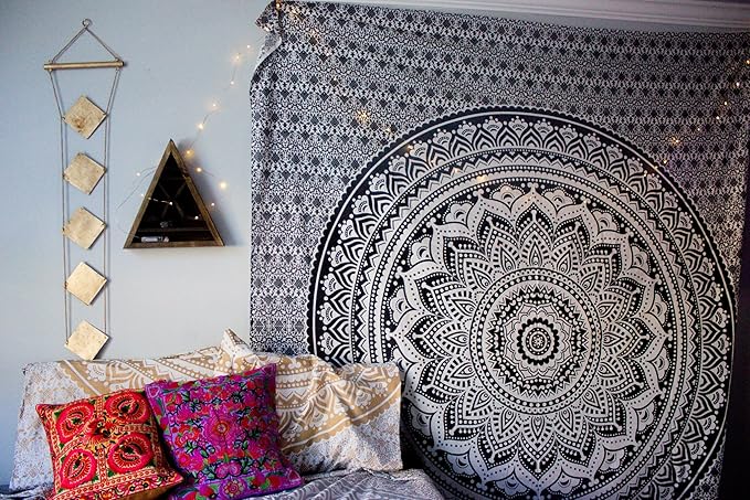 popular handicrafts tapestry wall hanging hippie ombre mandala bohemian hippy intricate indian tapestries 54 x 60 inches (140cm x 150cm) black grey