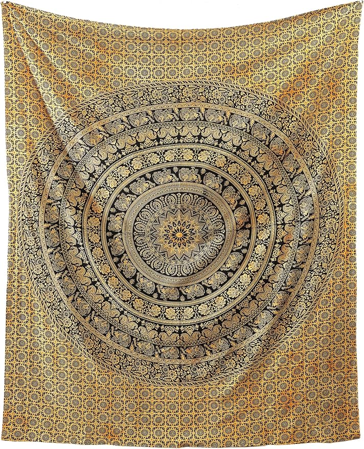 popular handicrafts mandala hippie tie dye psychedelic elephant tapestry wall hanging - indian maditation gypsy bohemian hippy dorm room decor yellow 60x54 inch
