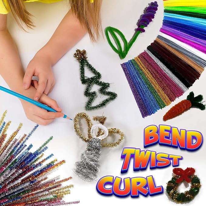 blue squid chenille stems pipe cleaners - 460-piece craft pack with 360 large stem pipe cleaner & 100 googly eyes - flexible long fuzzy sticks for diy arts & crafts, home & school art supplies