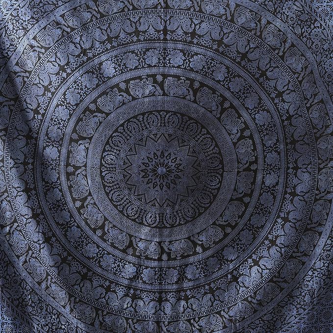 popular handicrafts twin mandala hippie tie dye psychedelic elephant tapestry wall hanging - indian maditation gypsy bohemian hippy dorm room decor blue82x54 inch