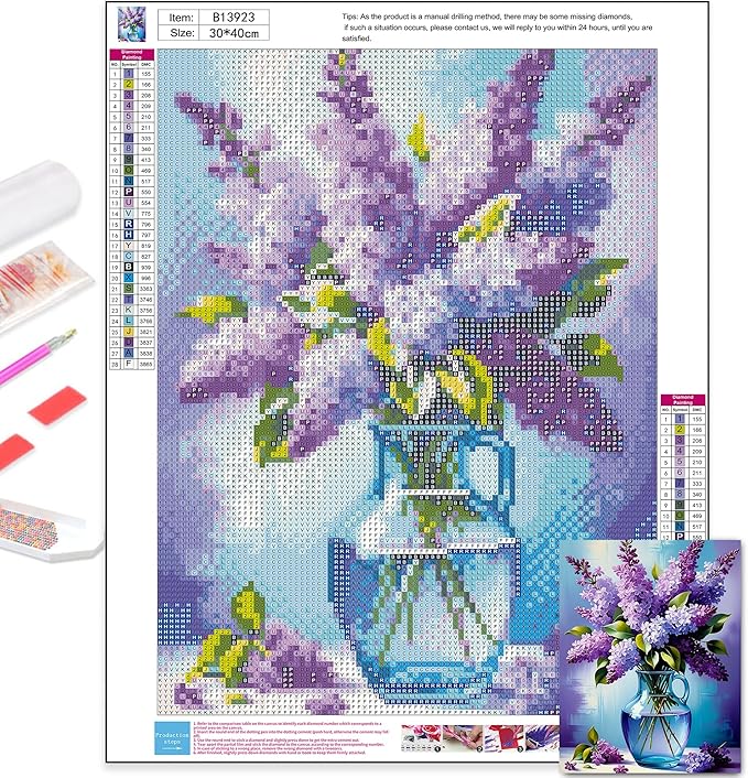 Axquilon Flower Diamond Arts Kits for Adults-Flowers Diamond Painting Kits for Adults, 5D Vase Diamond Art Kits, DIY Floral Gem Art DIY Crafts Kits Home Wall Decor Gifts 12x16 inch