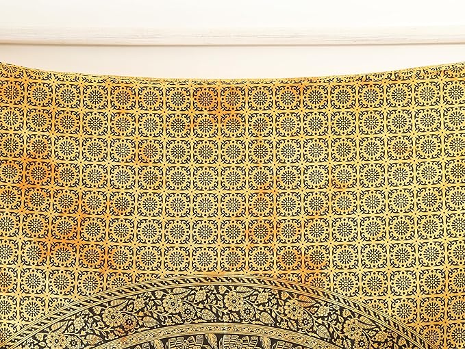 popular handicrafts twin mandala hippie tie dye psychedelic elephant tapestry wall hanging - indian maditation gypsy bohemian hippy dorm room decor yellow 82x54 inch