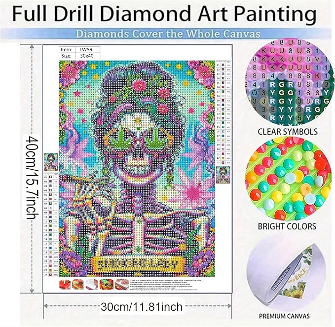 KUFWKEY Skull Diamond Art Kits for Adults,Skeleton Diamond Painting Kit for Beginner,DIY Handicrafts,Full Drill Round Diamond Dots Kits,Mosaic Gem Art and Crafts,Halloween Wall Decor 12x16 inch