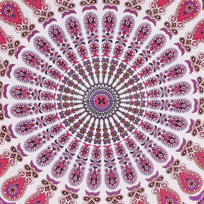 bless international handmade indian hippie bohemian psychedelic peacock mandala wall hanging college dorm beach throws table cloth bedding tapestry (pink blue, twin(54x72inches)(140x185cms))