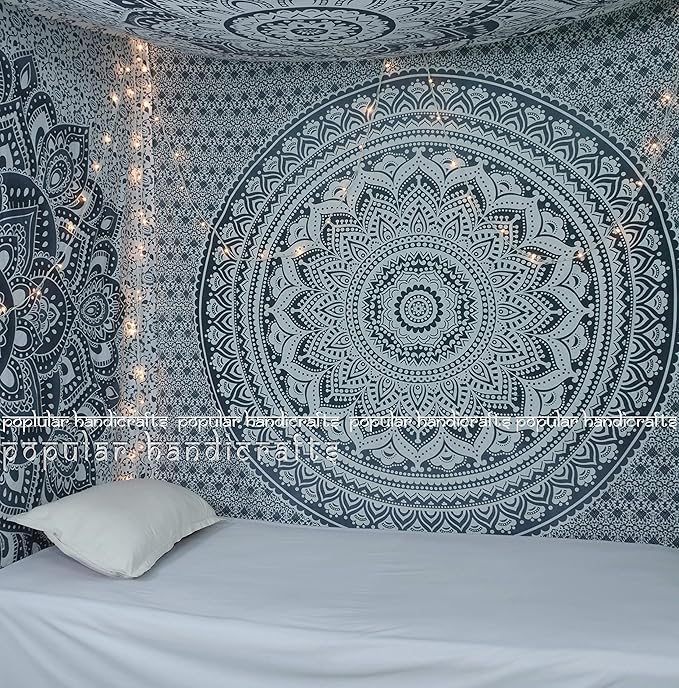 popular handicrafts tapestry wall hanging hippie ombre mandala bohemian hippy psychedelic design indian tapestries bedspread 30 x 40 inches (76 x 101 cms), blue