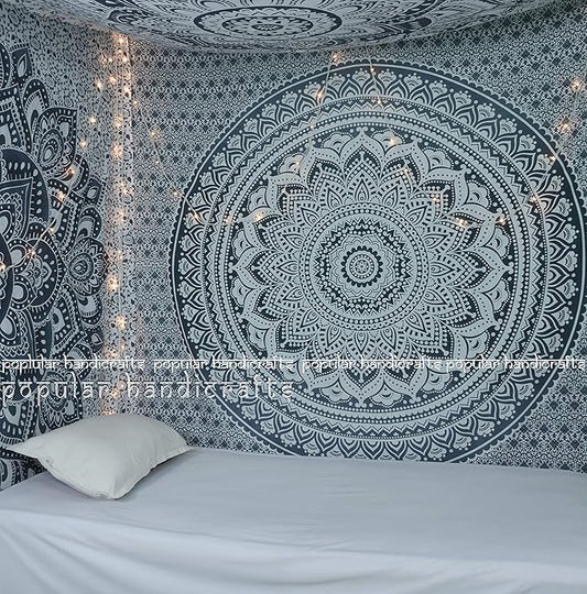 popular handicrafts tapestry wall hanging hippie ombre mandala bohemian hippy psychedelic design indian tapestries bedspread 30 x 40 inches (76 x 101 cms), blue