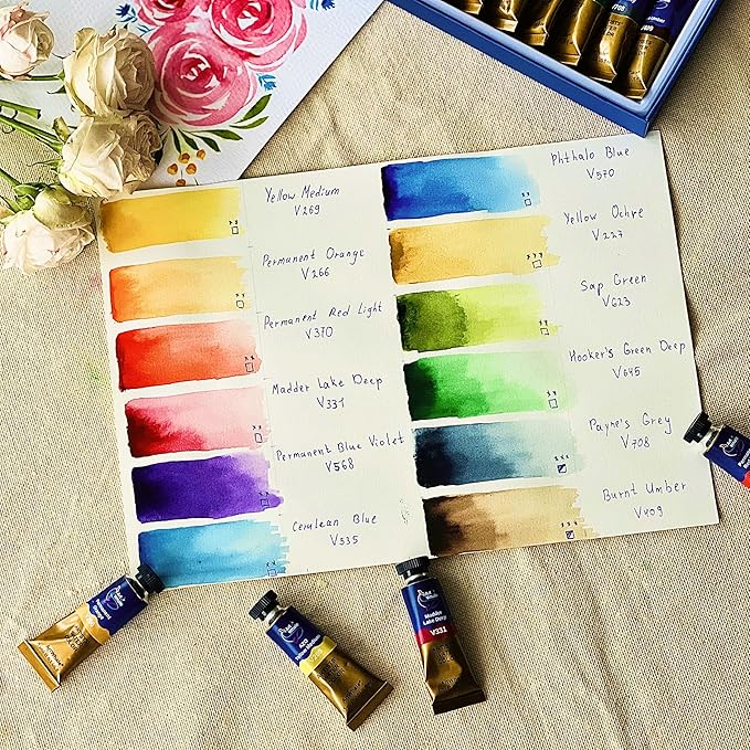 Watercolor Paint Set 12 Colors 15ml Tubes, High-Pigment Watercolors, Smooth Blending & Transparency, Travel-Friendly, Non-Toxic, Beginner & Hobby Artists