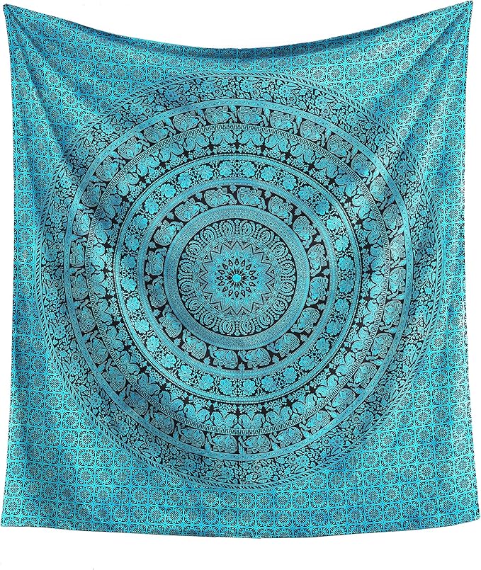 popular handicrafts queen mandala hippie tie dye psychedelic elephant tapestry wall hanging - indian maditation gypsy bohemian hippy dorm room decor tarqouise 81x88 inch