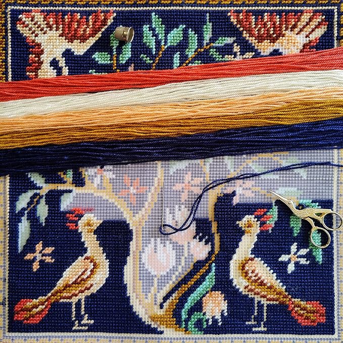 Tapestry Needlepoint Kit for Adults and Beginners — Birds 16″ × 16″ with Clear, Precise Printed Design on Cotton Canvas; Includes 2 Needles, Yarn, and Easy-Read Chart