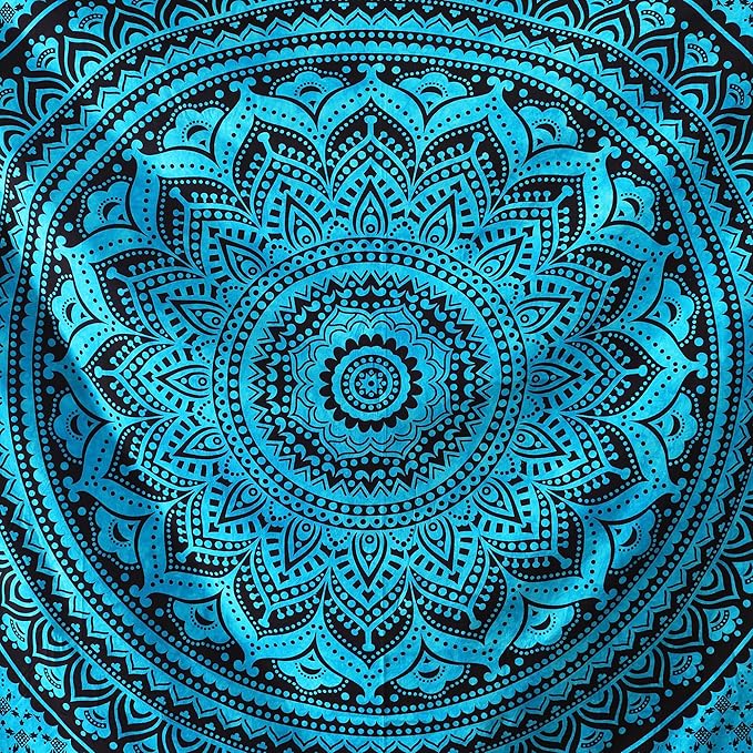 popular handicrafts queen mandala hippie hippy tie dye psychedelic ombre tapestry wall hanging - indian maditation gypsy bohemian dorm room decor tarqouise 81x88 inch