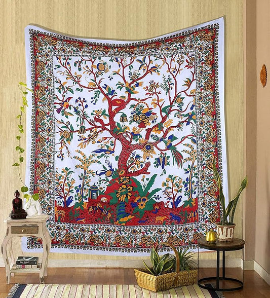 the art box tree of life wall hanging tapestry white – 85x90 inch indian cotton large forest-inspired plant bedspread for living room or bedroom