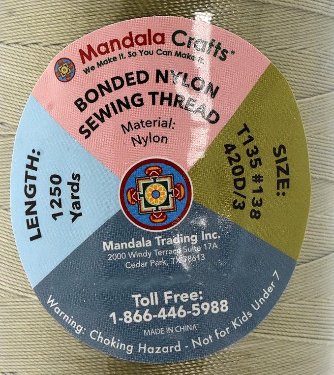 Mandala Crafts Size 138 420D T135 Bonded Nylon Thread - Beige 1250 YDs Tex 135 Heavy Duty Sewing Threads for Leather, Jeans, Weaving, Outdoor Marine Upholstery