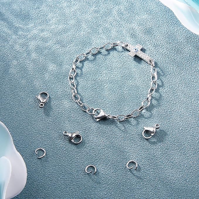 PH PandaHall 120 pcs 7mm 304 Stainless Steel Jump Rings with 60pcs Lobster Claw Clasps for Earring Bracelet Necklace Pendants Jewelry DIY Craft Making, Stainless Steel Color