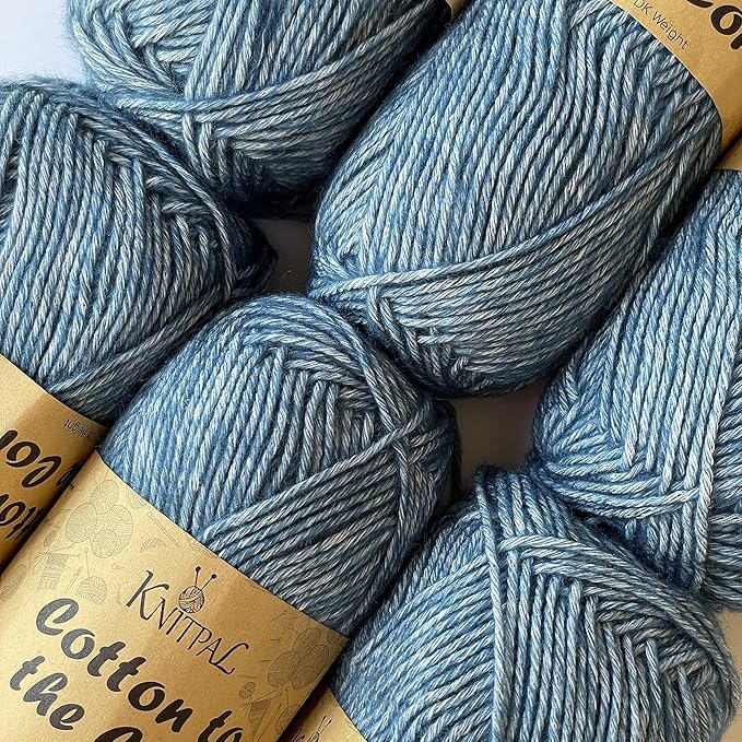 Cotton to The Core Cotton Yarn for Crocheting, 6-Pack (852 Yds / 300G), Free Patterns, Beginners Friendly - Soft Baby Yarn for Knitting - 3 DK Light Worsted Weight - Jean Blue
