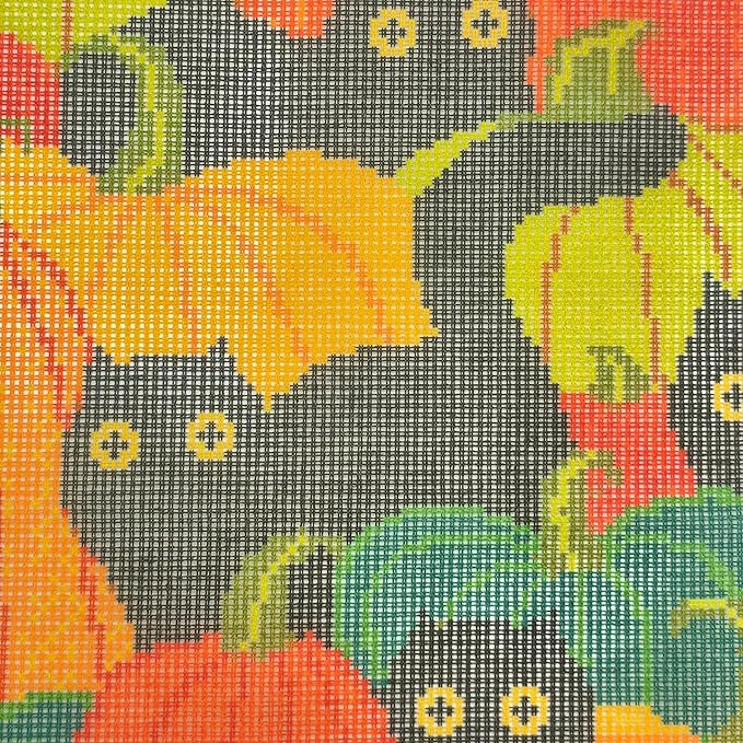 Howie's Needlepoint Needlepoint Kits for Adults, Pillow Front Cross Stitch Kit with Embroidery Pattern on Canvas, Yarn, 2 Needles and Instruction, 16 x 16inch(Black Cats in the Pumpkin Patch)