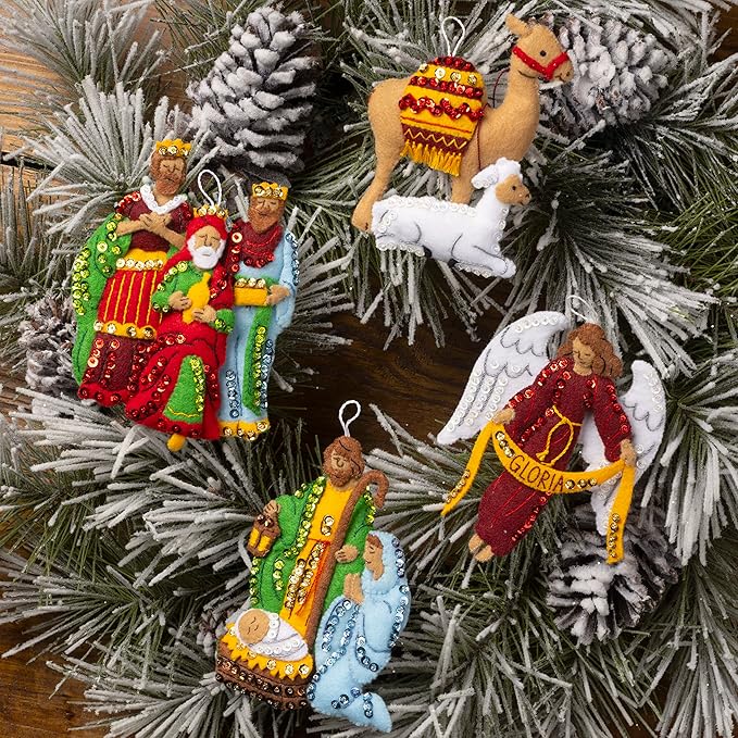 Bucilla Felt Applique 4 Piece Ornament Making Kit, Silent Night, Perfect for DIY Arts and Crafts, 89572E