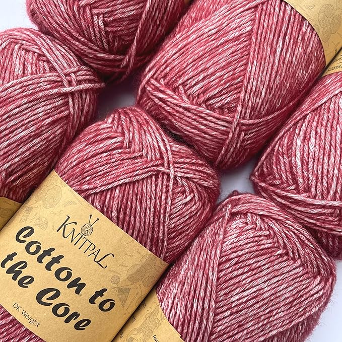 Cotton to The Core Cotton Yarn for Crocheting, 6-Pack (852 Yds / 300G), Free Patterns, Beginners Friendly - Soft Baby Yarn for Knitting - 3 DK Light Worsted Weight - Cherry Red