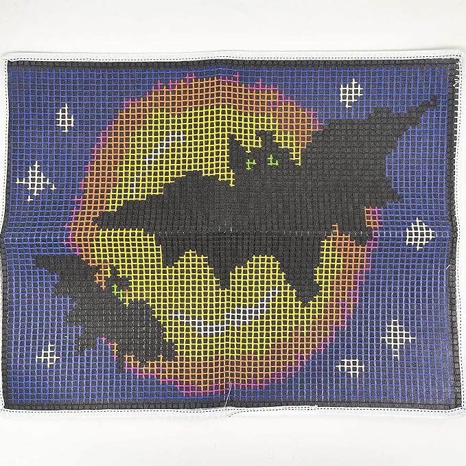 Howie's Latch Hook Kits for Adults, DIY Halloween Latch Hook Kit Rug Crochet Yarn, Color Preprinted Pattern Embroidery Decoration(Halloween Bats, 19.69 x 14.96 inch)