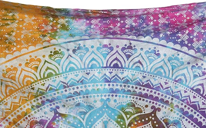 popular handicrafts tapestry wall hanging hippie mandala bohemian hippy medallion psychedelic ombre design indian tapestries bedspread 53 x 80 iches (134cm x 203cm) multicolor tie dye