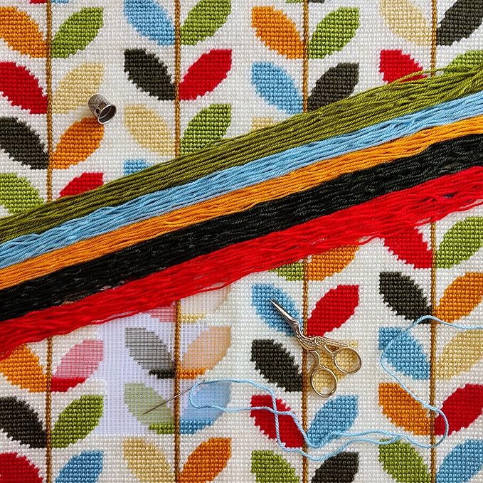 Brvsk Ornamental Needlepoint Kit for Adults and Beginners — Colors of Autumn 16″ × 16″ with Clear, Precise Printed Design on Cotton Canvas; Includes 2 Needles, Yarn, and Easy-Read Chart