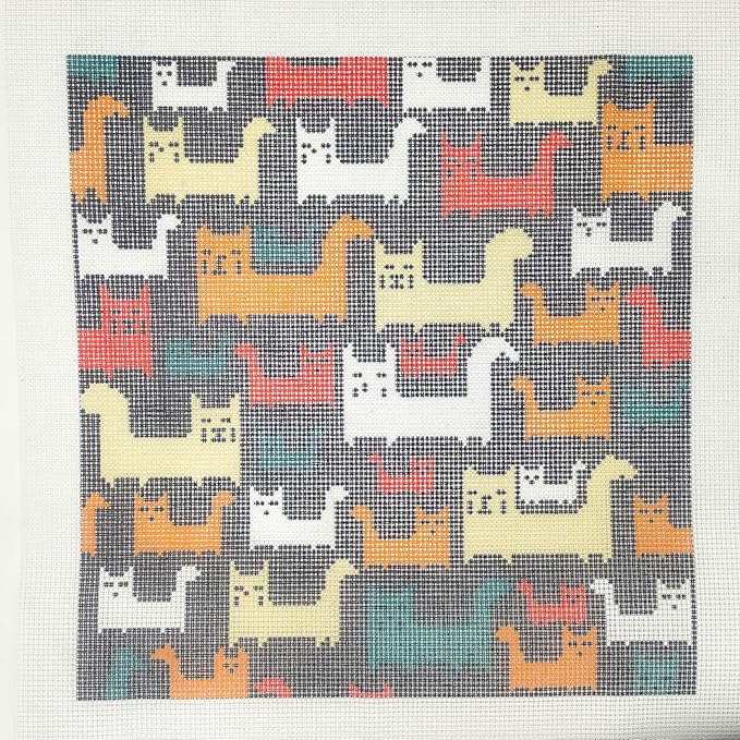 Howie's Needlepoint Needlepoint Kits for Adults, Pillow Front Cross Stitch Kit with Embroidery Pattern on Canvas, Yarn, 2 Needles and Instruction, 16 x 16inch(Cat Party)