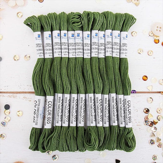 12 Skeins ThreadArt Premium Egyptian Long Fiber Cotton Embroidery Floss | Hunter Green | 6 Strand Divisible Thread 8.75yds Each for Hand Embroidery, Friendship Bracelets, Cross Stitch and Crafts