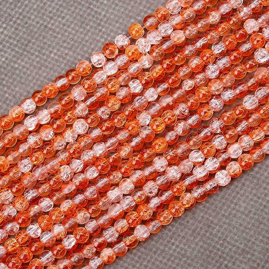 400PCs 4mm Orange Crackle Glass Beads Bulk, Round Smooth Hole Glass Crystal Beads for Jewelry Making, DIY Bracelets, Necklaces, Bag Charms, Keychains and Craft Projects