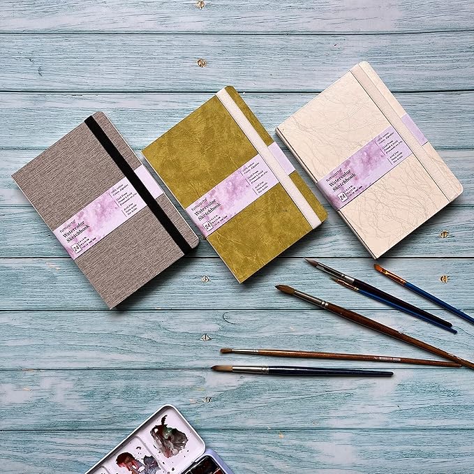 tumuarta Watercolor Sketchbook, 7.5x5, 140 LB, 300GSM, 100% Cotton Paper, Cold Press, 24 Sheets,48 Pages, Watercolor Journal for Use As Travel Sketch Book and Mixed Media Pad On The Go