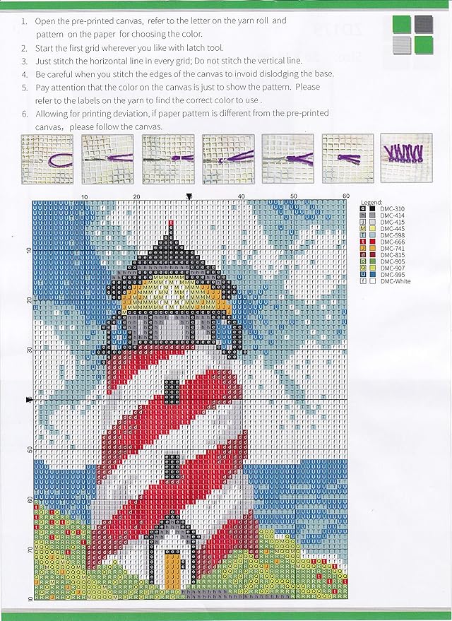 LUBOT 21" X 15" Lighthouse Latch Hook Kits for Adults Rug Pillow Cover with Printed Canvas Pattern Crochet Kit for Beginners