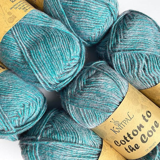 Cotton to The Core Cotton Yarn for Crocheting, 6-Pack (852 Yds / 300G), Free Patterns, Beginners Friendly - Soft Baby Yarn for Knitting - 3 DK Light Worsted Weight - Lilac Blue