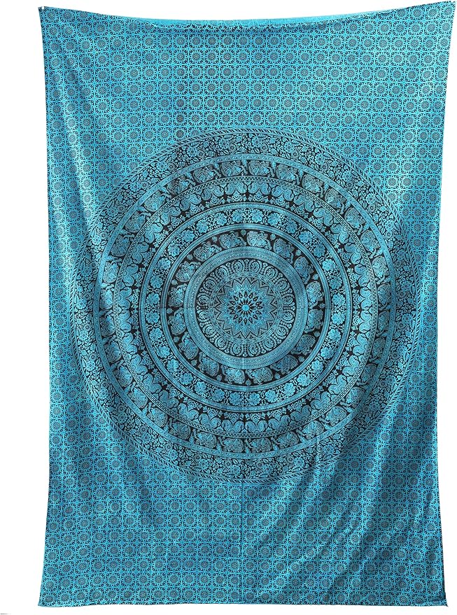 popular handicrafts twin mandala hippie tie dye psychedelic elephant tapestry wall hanging - indian maditation gypsy bohemian hippy dorm room decor tarqouise 82x54 inch