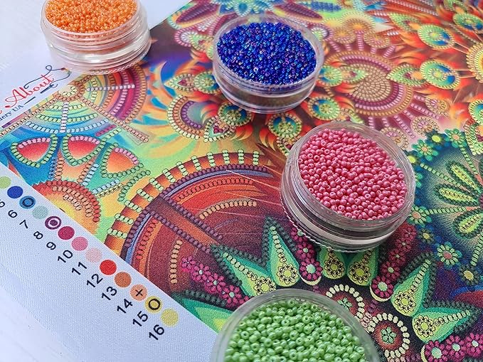 AllAboutEmbroideryUA Rainbow Fractal Bead Embroidery Kits Abstract Beaded Cross Stitch Kits Beading Pattern Needlework Partial Embroidery Handcraft Tapestry kit