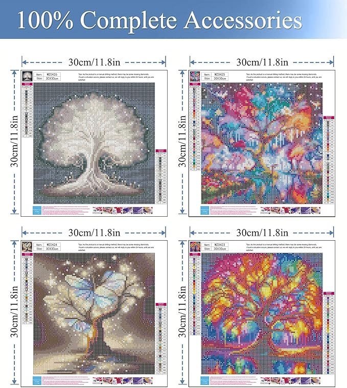 Meothan Diamond Art Kits for Adults, 4 Pack Diamond Painting Kits for Adults, 5D Round Full Drill Paint with Diamond Dots Art Crafts Painting Kit for Home Wall Decor Gift 12x12in (Tree of Life)