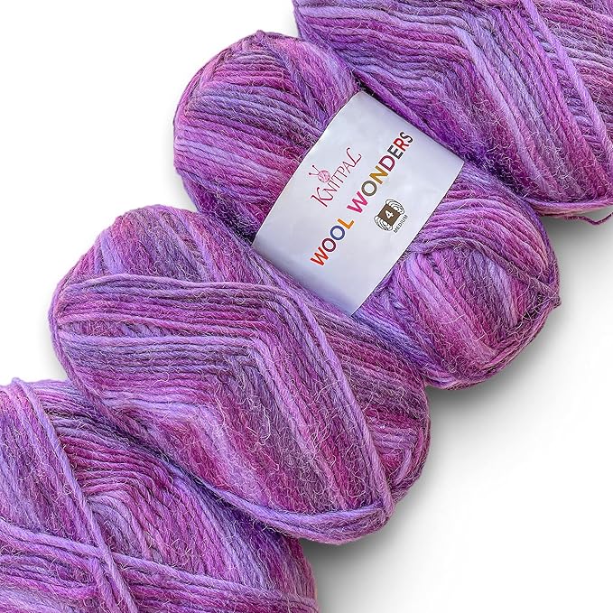 Wool Wonders Yarn for Crocheting, 4-Pack (640Yds / 400G), Free Patterns - Wool Yarn for Knitting - Aran/Heavy #4 Medium Worsted Weight - Purple Iris